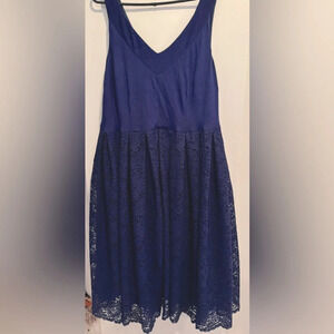 ELOQUII blue navy Ponte Lace mini Midi Dress v neck lined US16 party holidays
